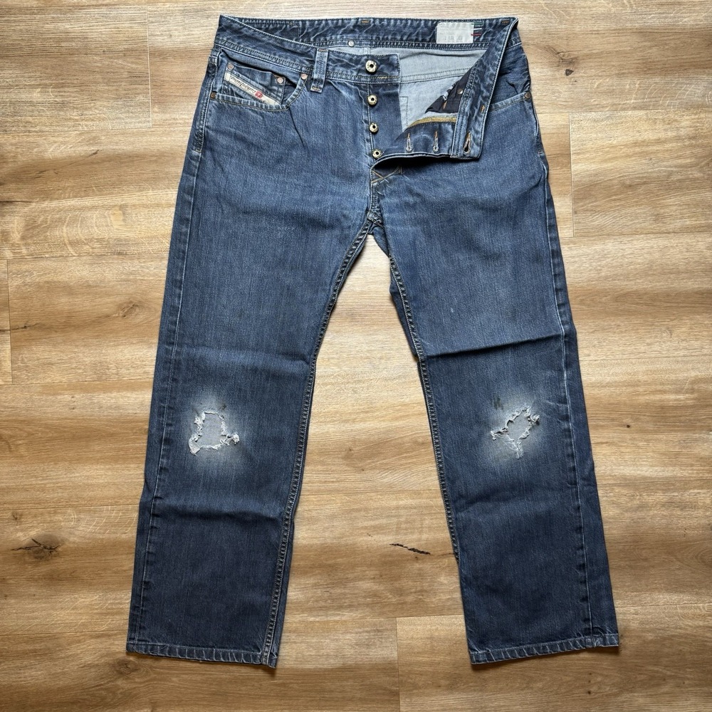 Diesel Larkee Jeans Men 32x28 Blue Dark Wash Distressed Straight Leg Denim 008Z8